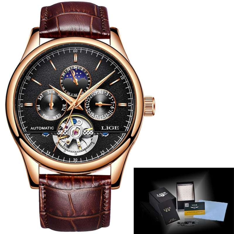 Relogio Masculin Mens Watches Automatic Mechanical Watch Men Leather Waterproof