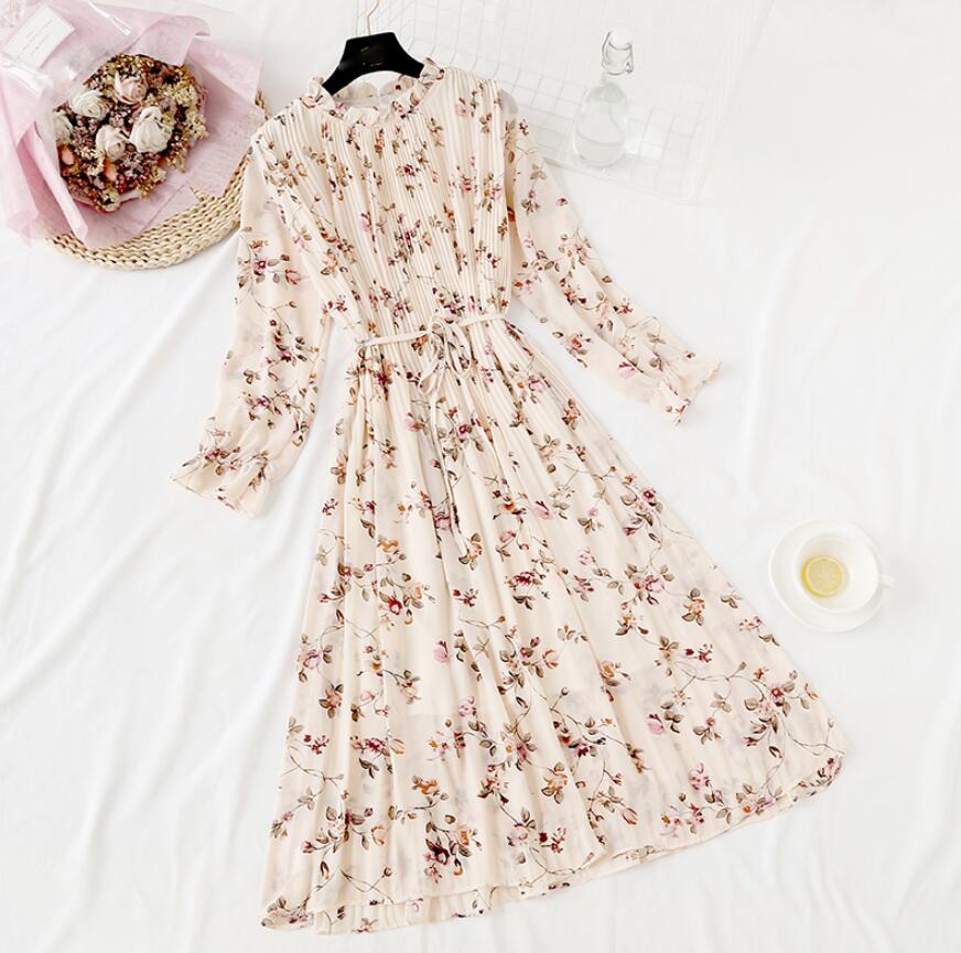 Elegant Polka Dot Women Dress Casual Flare Sleeve Office Chiffon Dot Print