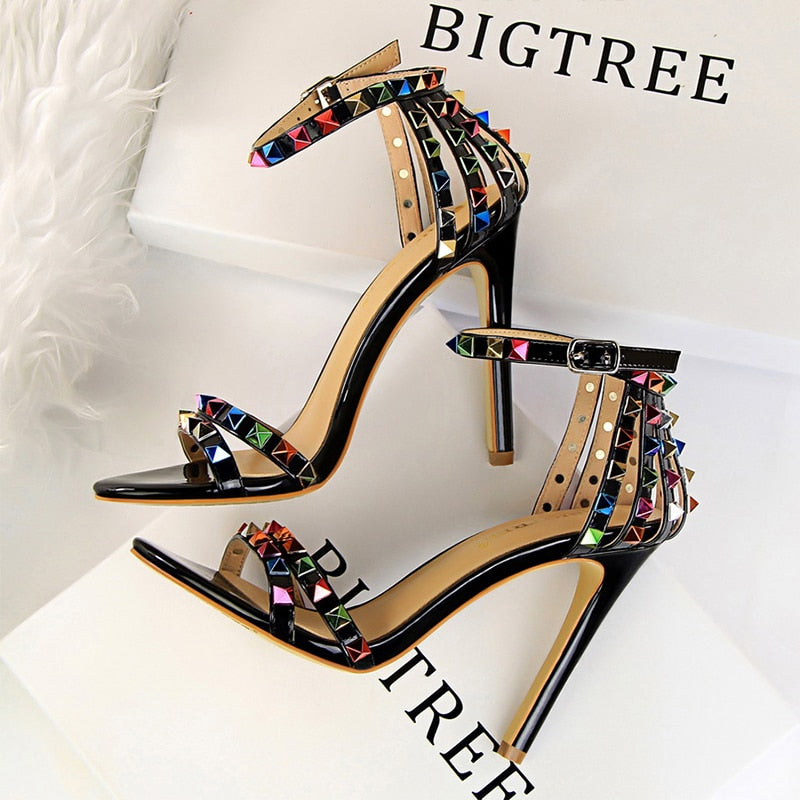 Shoes Color Rivets Women Sandals Roman Style Heeled Sandals