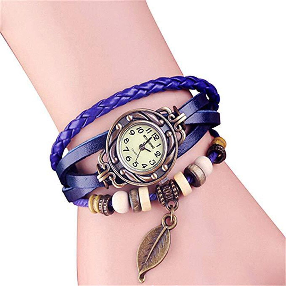 Multicolor High Quality Women Genuine Leather Vintage Quartz Dress Watch