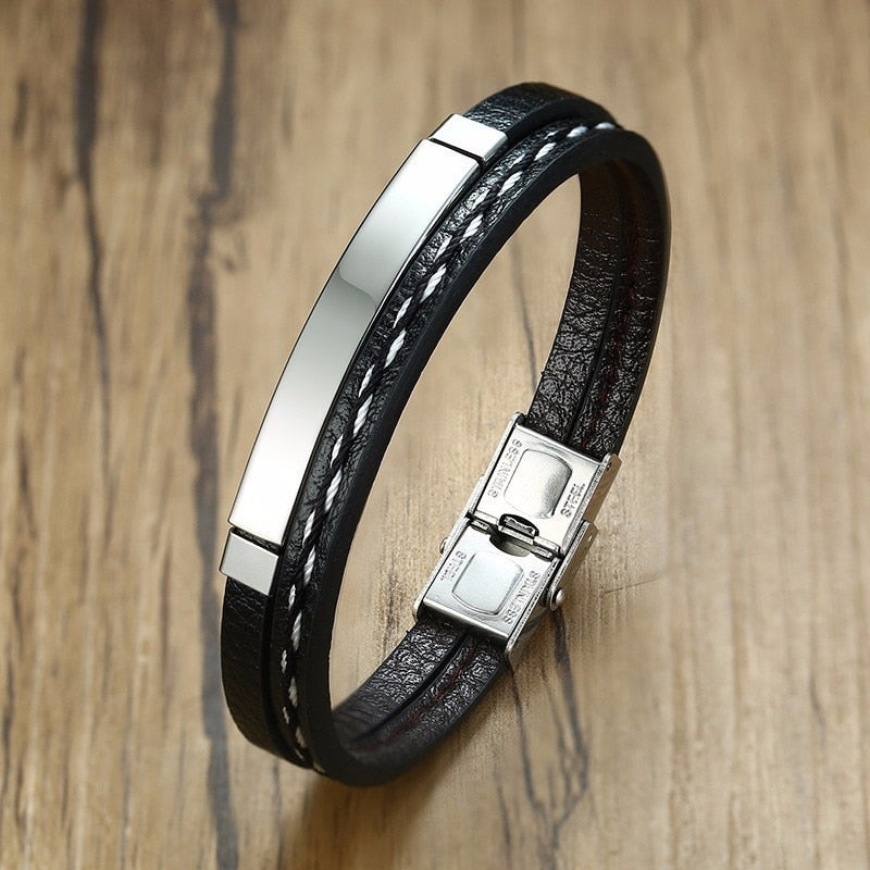 Trendy Men Leatherwear Weave Bracelet Leisure Color