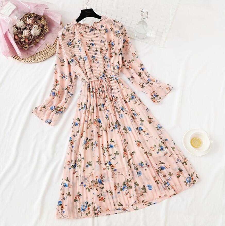 Elegant Polka Dot Women Dress Casual Flare Sleeve Office Chiffon Dot Print