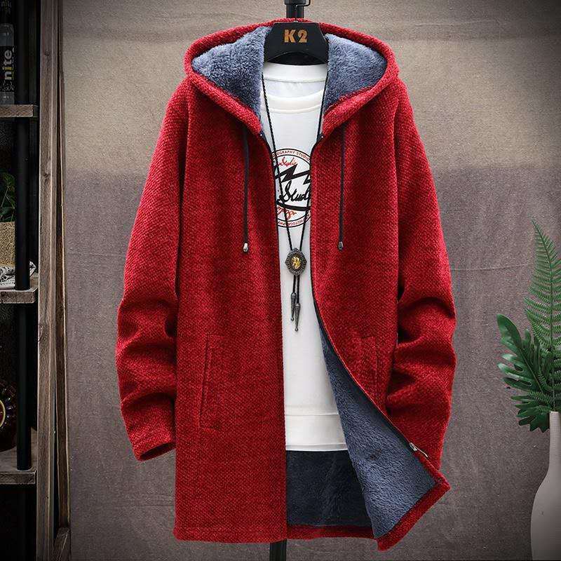 Long Cardigan Sweater Men Fleece Winter Jacket Men Slim Sweaters Hooded