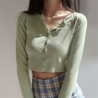 Style O-neck Short Knitted Sweaters Women Thin Cardigan Crop Top