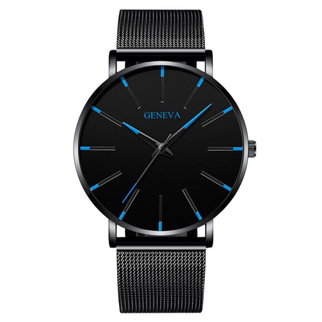 Minimalist Ultra Thin Watches Mens Fashion Stainless Steel Mesh Belt