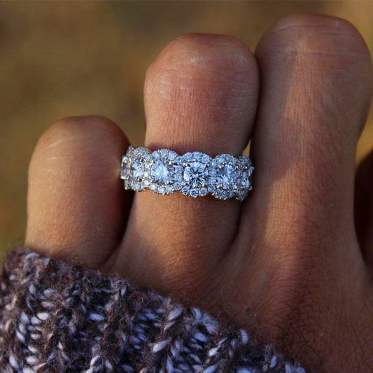 Crystal Round Engagement Ring Cute 925 Silver Zircon Stone Ring Vintage