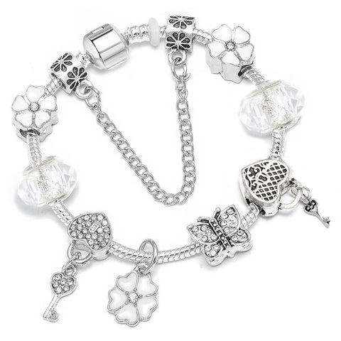 Vintage Silver Color Charms Bracelets Beads Brand