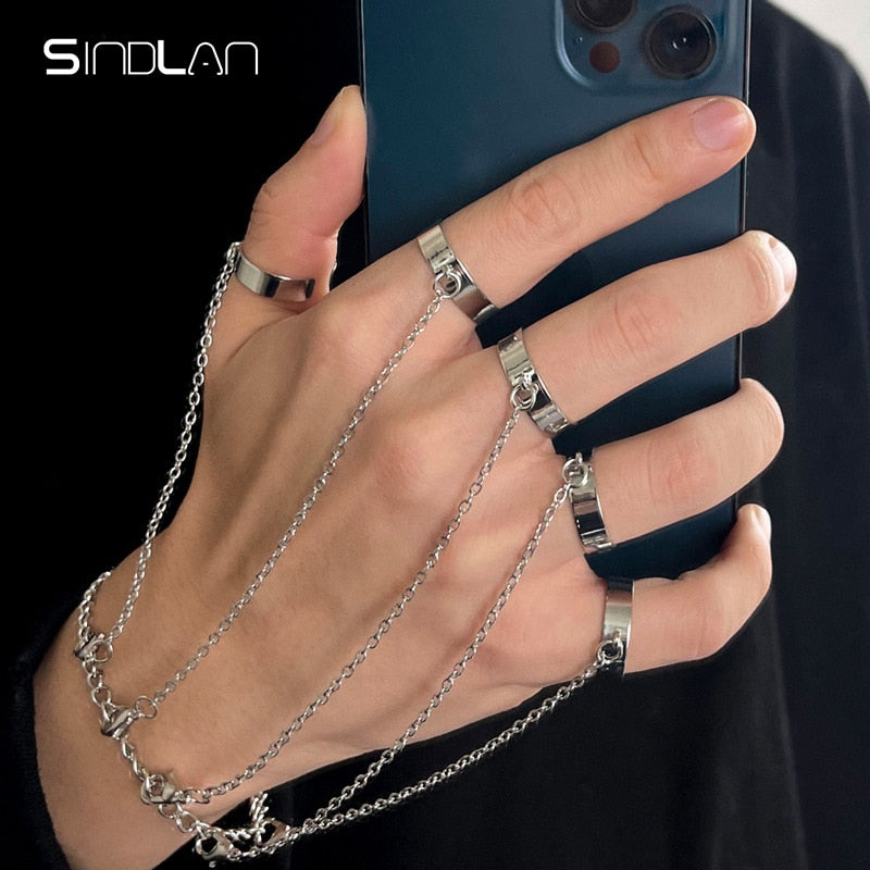 Sindlan Punk Geometric Silver Color Chain Wrist Bracelet