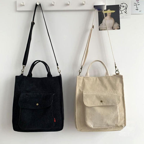 Corduroy Shoulder Bag Women Vintage Shopping Bags Zipper