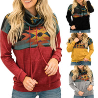Clothes Women sun Totem Print Ethnic High-neck Hooded Sweater
