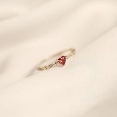 Plating 14k Gold Simple Ruby Love Ring Women Fashion Tail Ring Jewelry