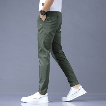 Pants Mens Stretch Korean Casual Slim Fit Elastic Waist Business Classic