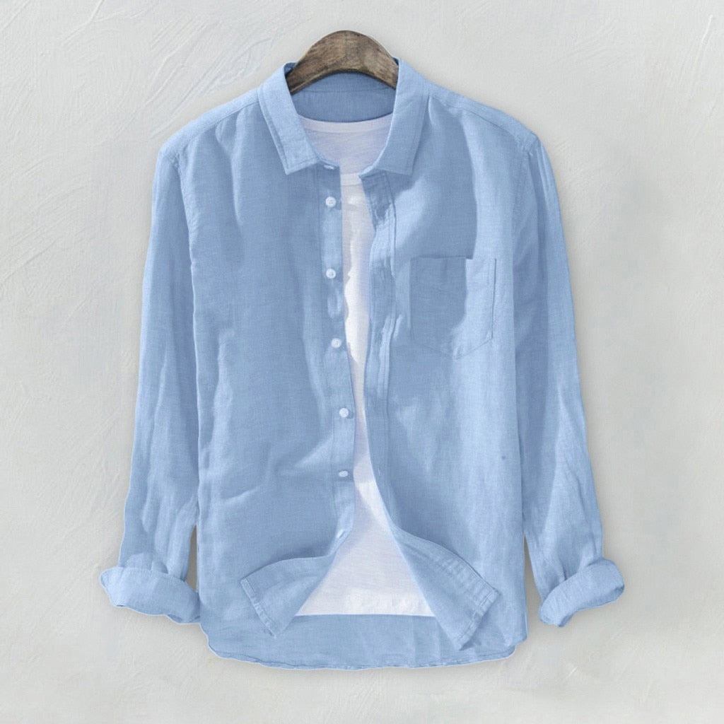 Shirt Men Linen Baggy Cotton Linen Long Sleeve Button Down Shirts