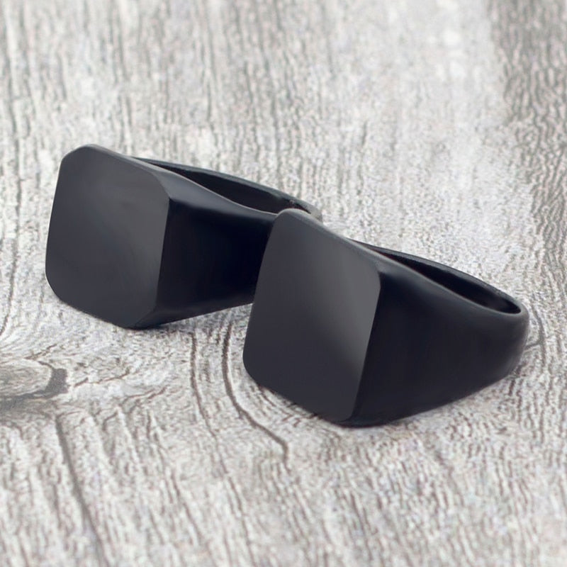 Fashion Simple Style Black Square Ring Classic Ring