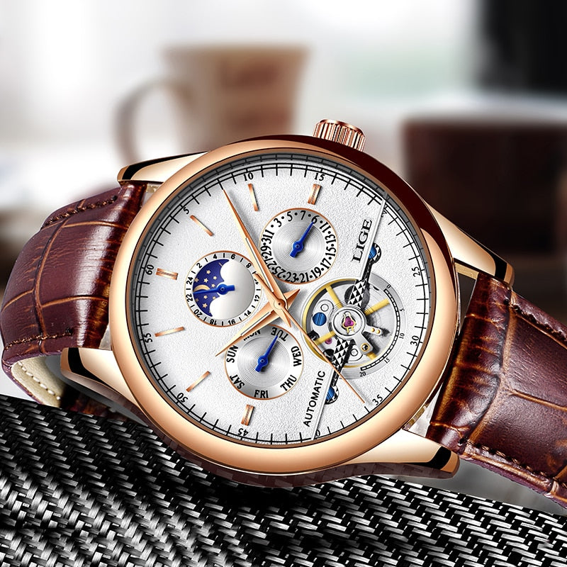 Relogio Masculin Mens Watches Automatic Mechanical Watch Men Leather Waterproof