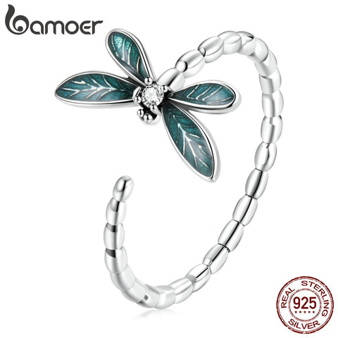 Vintage Green Dragonfly Ring 925 Sterling Silver Adjustable Finger Ring