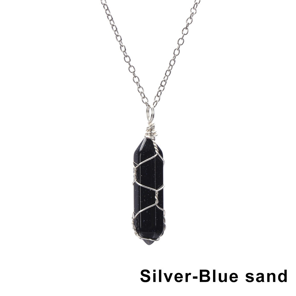 Hexagonal Cylindrical Crystal Necklace Natural Stone Pendant