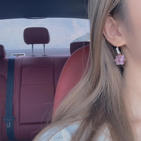 Vintage Purple Crystal Grape Leaf Earrings Sweet Reflective Smooth Irregular