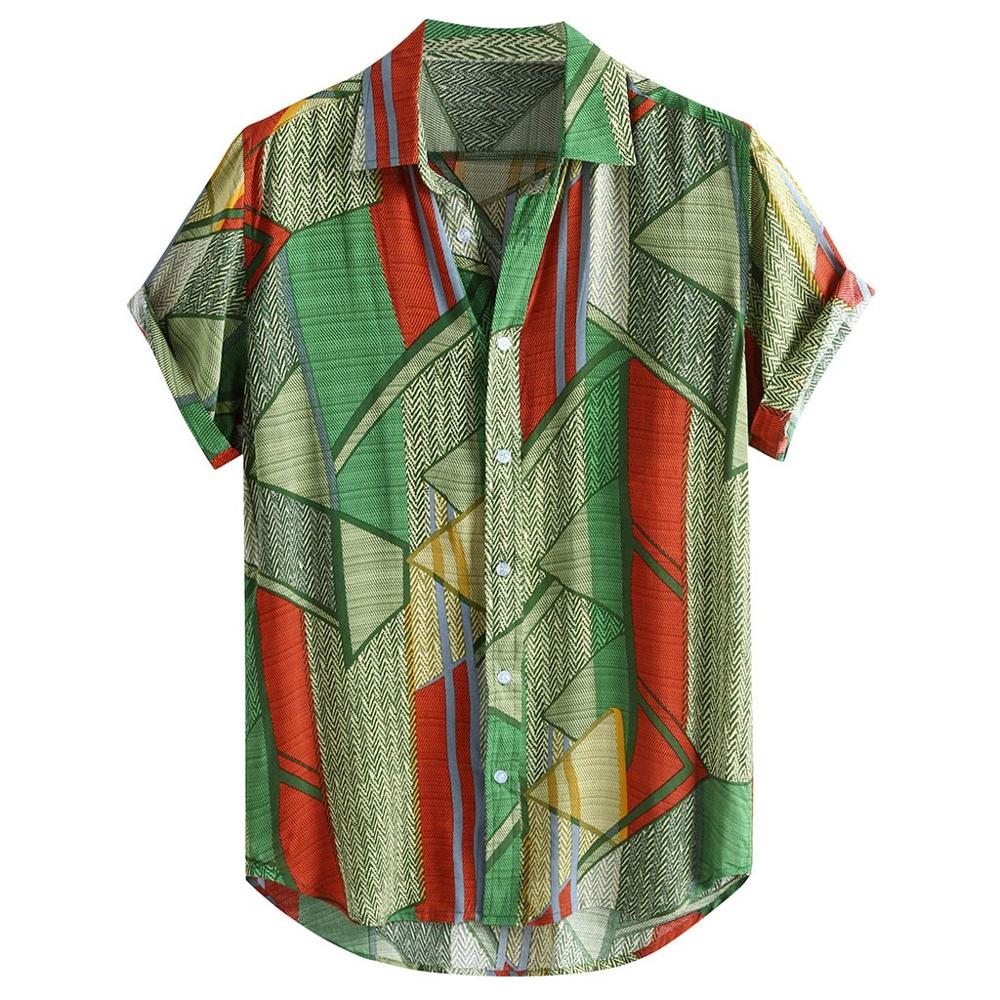 Men Shirt Ethnic Printed Shirts Summer Retro Vintage Streetwear Short Sleeves