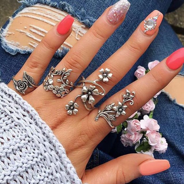 Vintage Boho Crystal Butterfly Rings Set