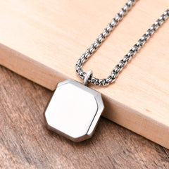 Black Square Necklace for Men Stainless Steel Geometric Pendant