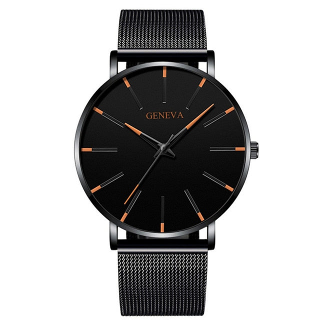 Minimalist Ultra Thin Watches Mens Fashion Stainless Steel Mesh Belt