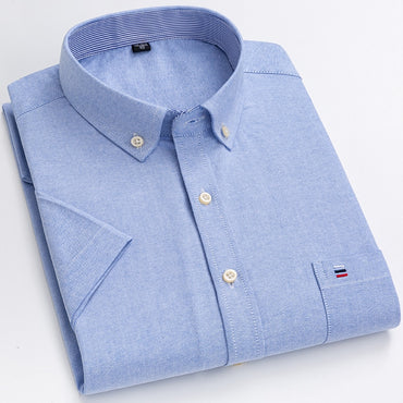 Oxford Short Sleeve Summer Casual Shirts Single Pocket Comfortable Standard-fit