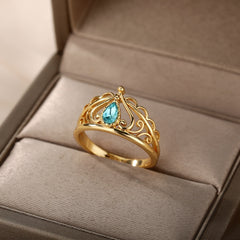Vintage Opal Rings For Women Stainless Steel Sun Rings