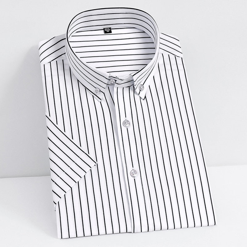 Short Sleeve Strech Striped Shirts Men Soft Regular Fit no Front Pocket