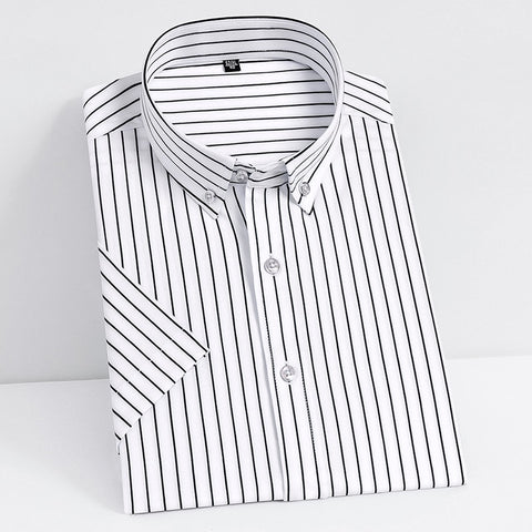 Short Sleeve Strech Striped Shirts Men Soft Regular Fit no Front Pocket