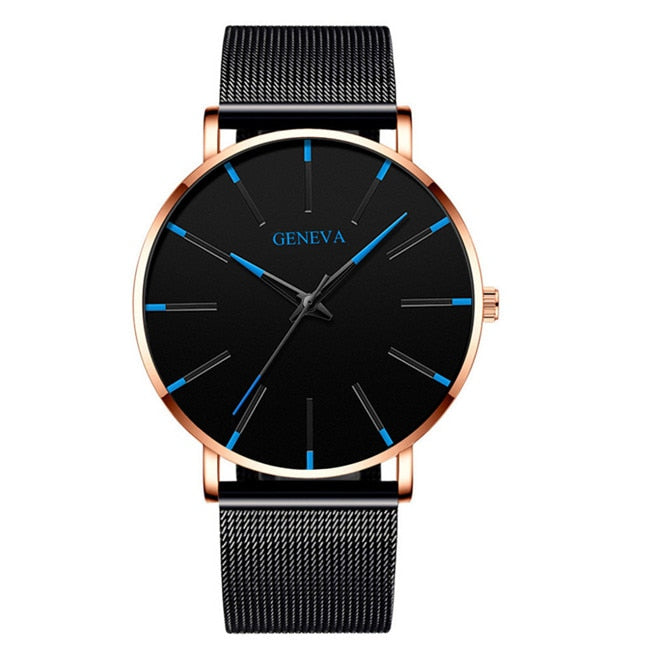 Minimalist Ultra Thin Watches Mens Fashion Stainless Steel Mesh Belt