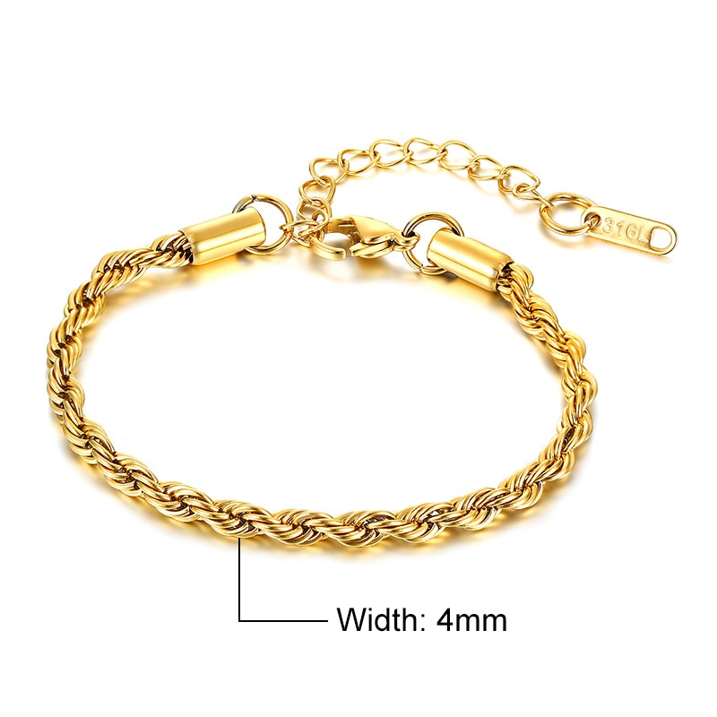 Basic 2/3/4/5mm Stainless Steel Twisted Rope Chain Bracelets