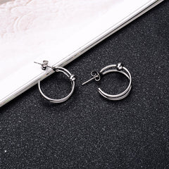 Stainless Steel Exaggerated Round Bead Hoop Earring