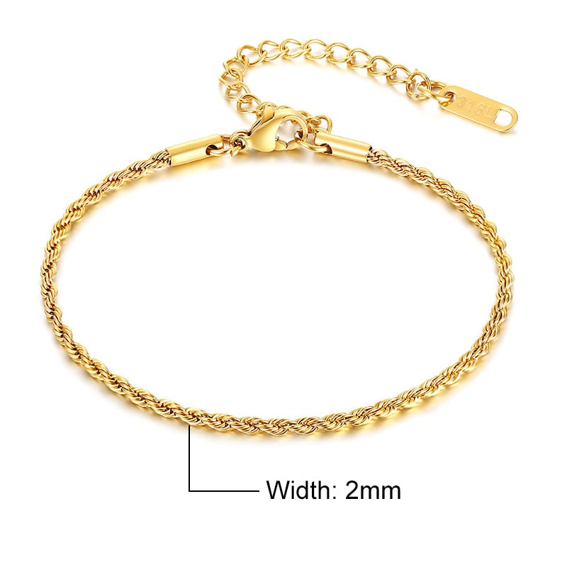 Basic 2/3/4/5mm Stainless Steel Twisted Rope Chain Bracelets