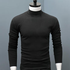 Men Shirt Sweaters Solid Color Half High Collar Casual Slim Long Sleeve