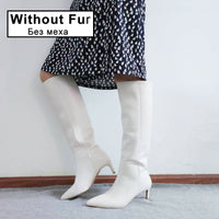 Knee High Boots Pointed Toe Thin Heel Slip On Footwear
