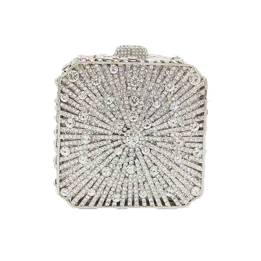 Crystal Women Evening Bag Metal Box Clutch Diamond  Mini Handbags