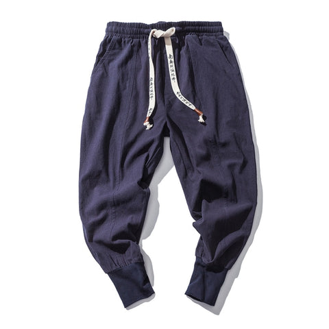 Cotton Harem Pants Men Solid Elastic Waist Streetwear Joggers