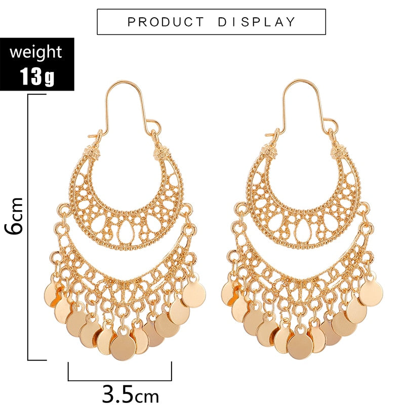 Wafer Tassel Drop Earrings for Women Hollow Geometric Punk Alloy Metal