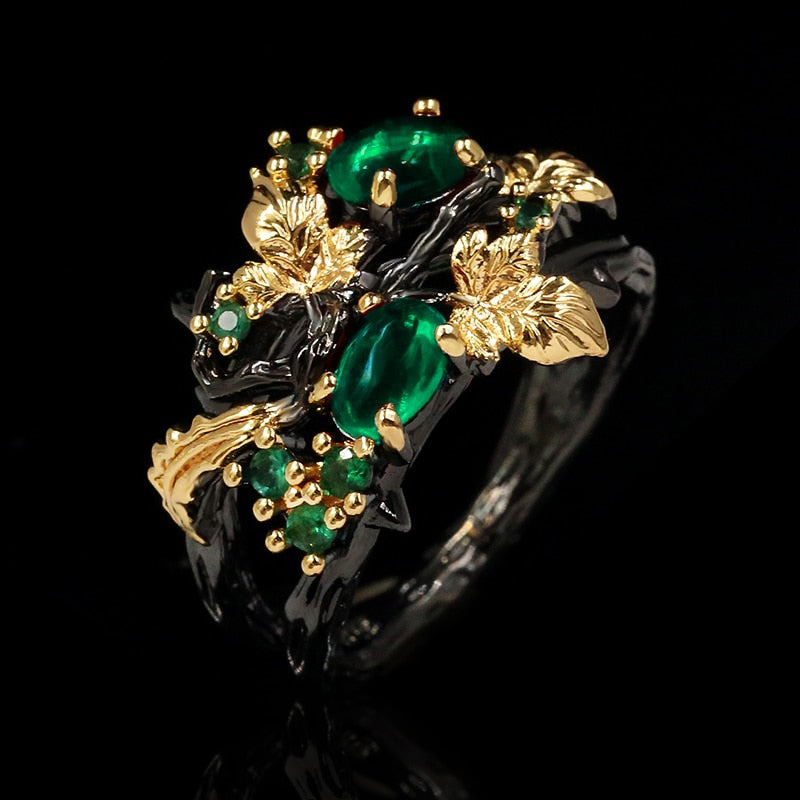 ew Exquisite Leaf Flower Color Zircon Ladies Women Ring Jewelry