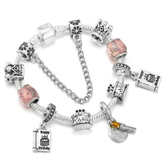 Vintage Silver Color Charms Bracelets Beads Brand