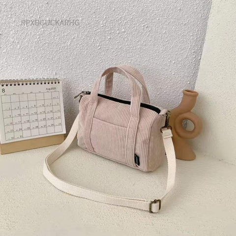 Corduroy Shoulder Bag Women Vintage Shopping Bags Zipper