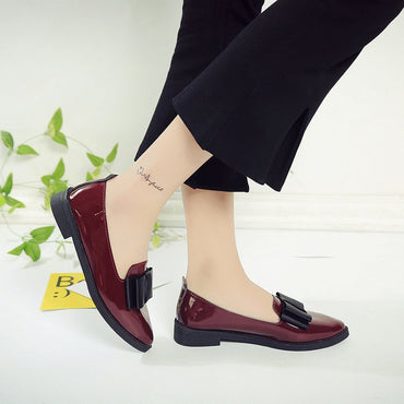 Flats Women Shoes Bowtie Loafers Patent Leather Low Heels Slip On Footwear