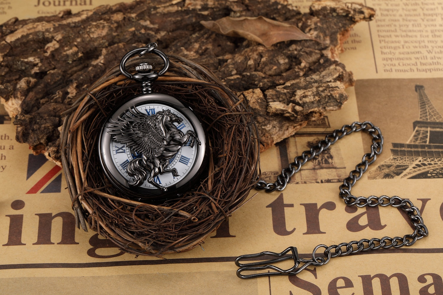 Luury Silver Skeleton Mechacnical Hand-winding Mens Pocket Watch