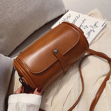 Casual Solid Color Barrel-Shaped Bag PU Leather Designer Handbags