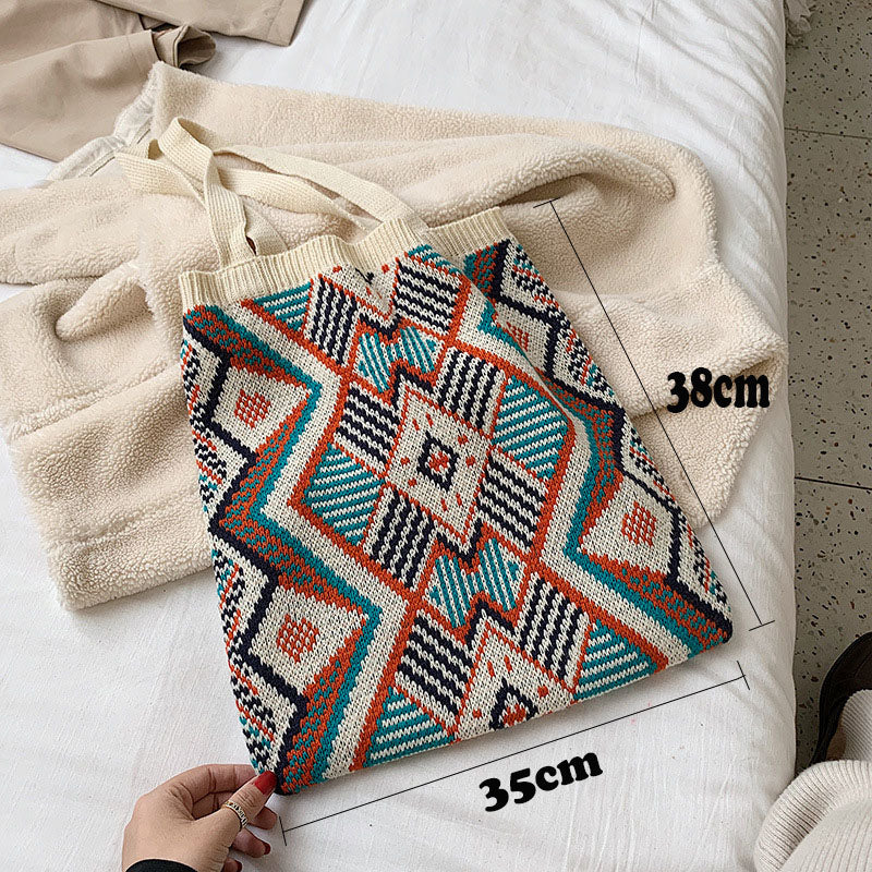 Gypsy Bohemian Boho Chic Aztec Tote Bag Women Crochet Woolen