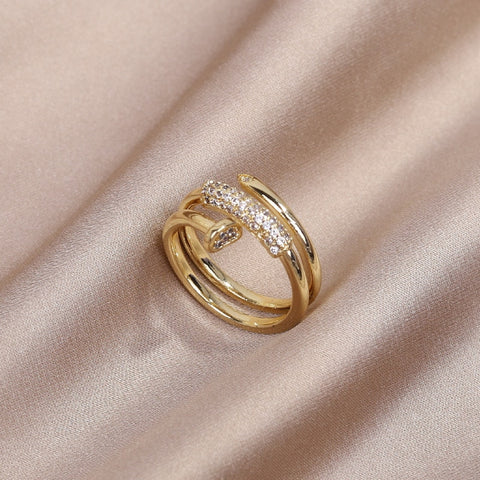 Fashion Jewelry Exquisite Gold Plated Zircon Ring Elegant Adjustable