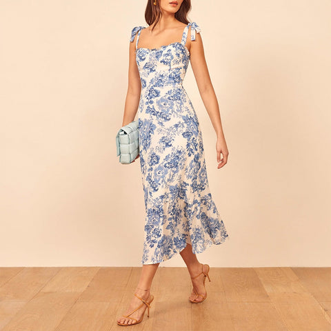 Dresses Elegant Vintage Floral Dress Frill Sweetheart Neck