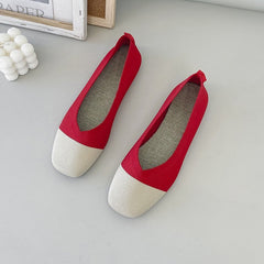 Women Flats Ballet Shoes Breathable Knitted Square Toe Moccasins