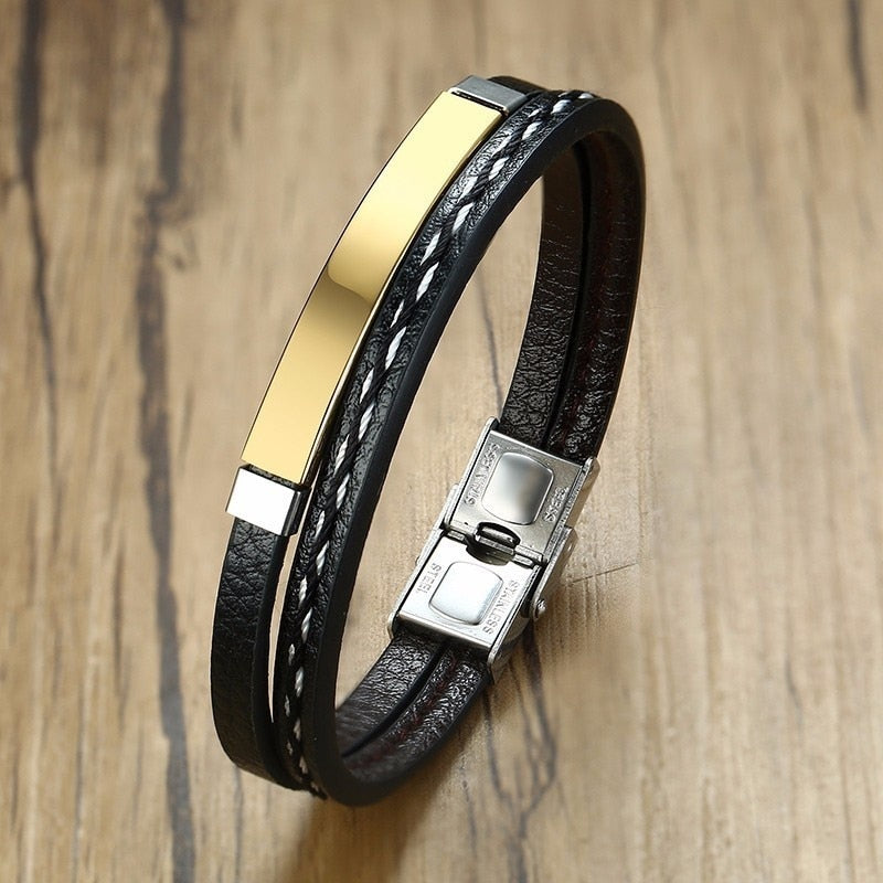 Trendy Men Leatherwear Weave Bracelet Leisure Color